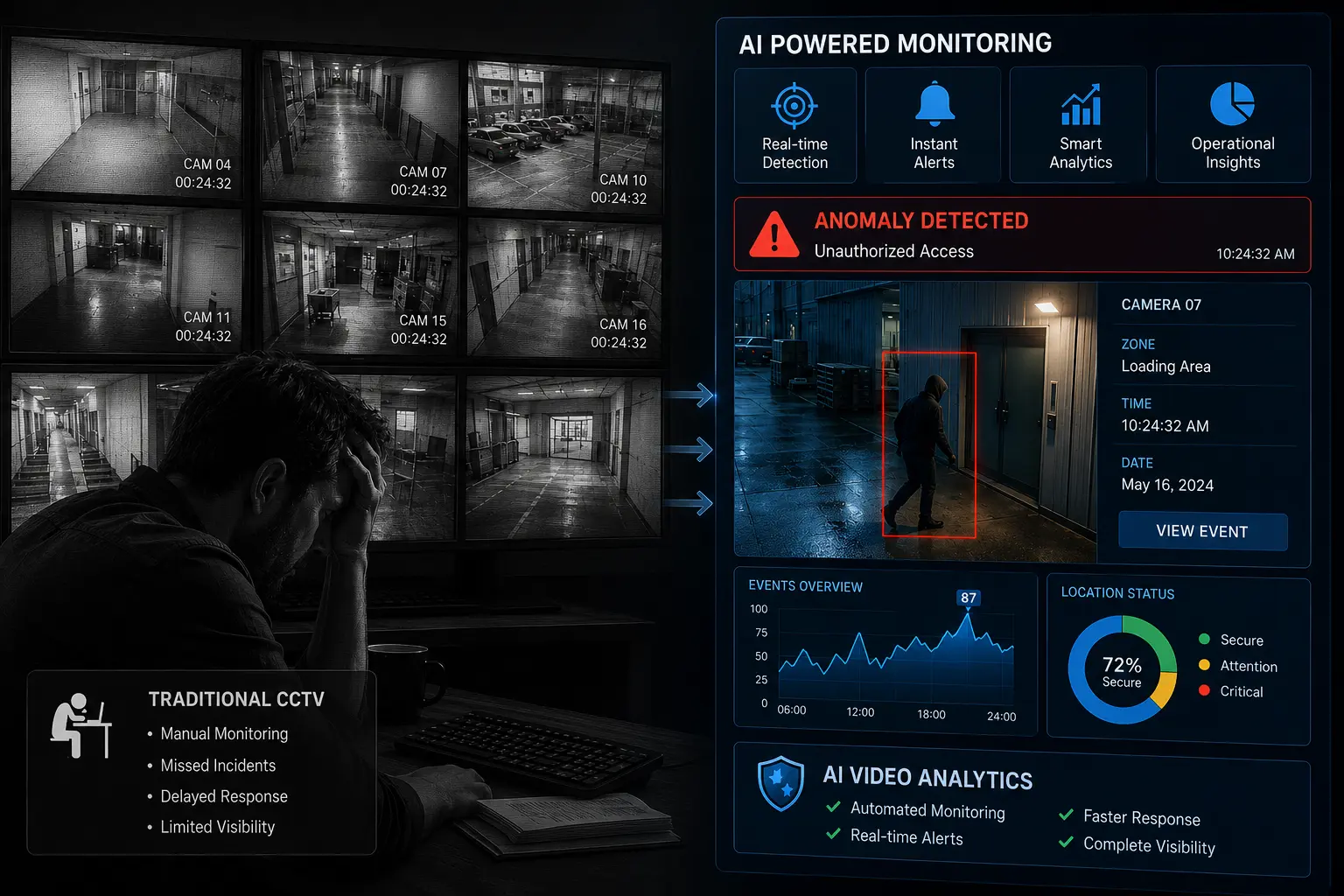 Compare AI Video Analytics Using CCTV vs Traditional CCTV Monitoring: What Is the Difference?